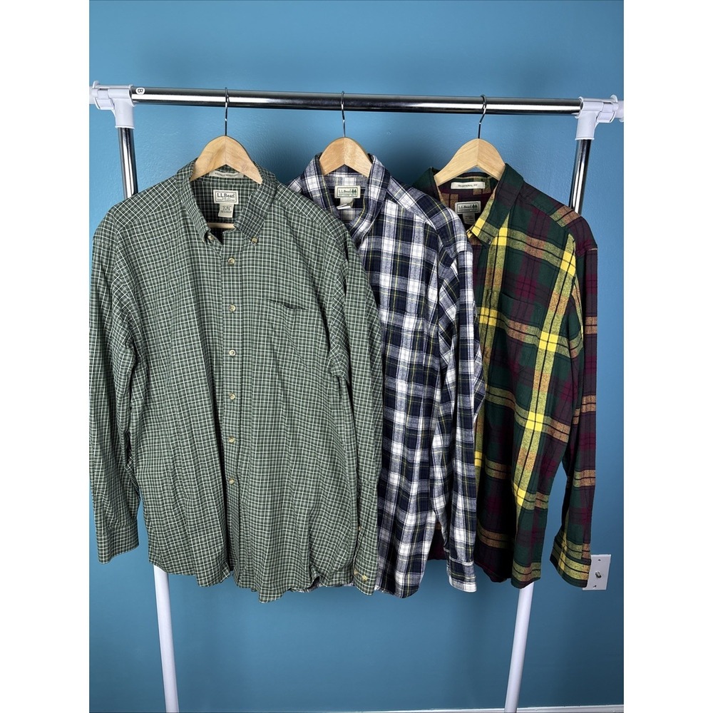 Lot of 3 L.L. Bean Long Sleeved Plaid Flannel Button Up Shirts Men's XL Gorpcore